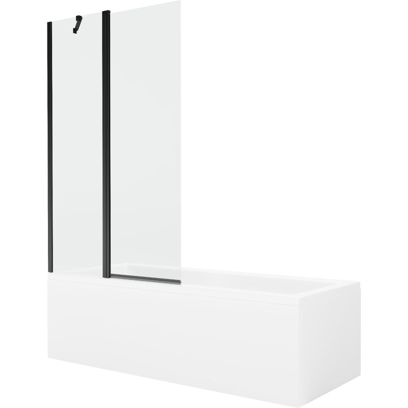 Wanna prostokątna Mexen Cubik 150 x 70 cm z obudową i parawanem 1-skrzydłowym 100 cm transparent czarny 1 szt.