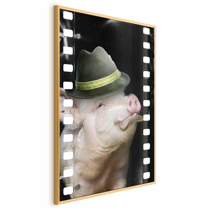 Plakat Artgeist Świnia z wąsami 40x60 cm z ramą złotą 1 szt