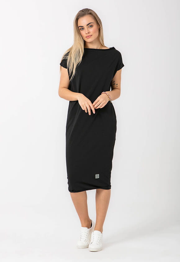 Lillow - Dzianinowa SUKIENKA z bawełny organicznej NECK midi - czarna - Materiał bawełna - Uszyto w Polsce