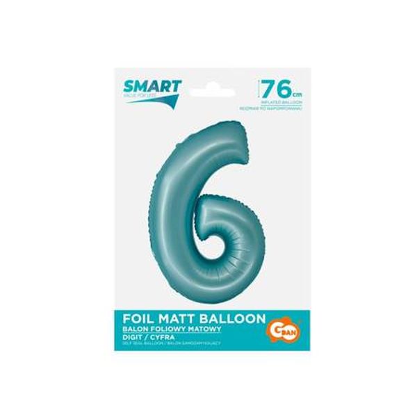 Balon foliowy Cyfra j. niebieska "6"- Wielkość 76 cm, Smart