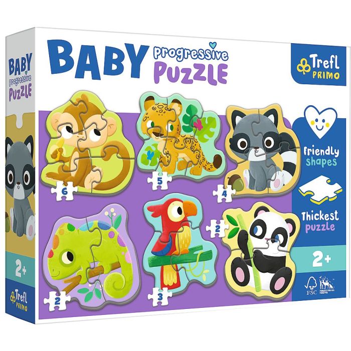 Puzzle 2x3x4x5x6 el. Baby Progressive Zwierzęta Exotic Trefl