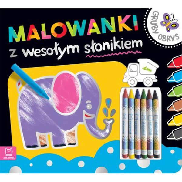 MALOWANKI Z WESOŁYM SŁONIKIEMN GRUBY OBRYS KREDKI WOSKOWE