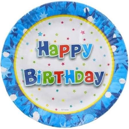 TALERZYKI HAPPY BIRTHDAY NIEBIESKIE