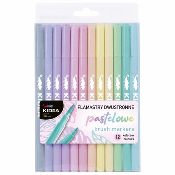 Flamastry Dwustronne Pastelowe B BRUSH 12 KOLORÓW KIDEA