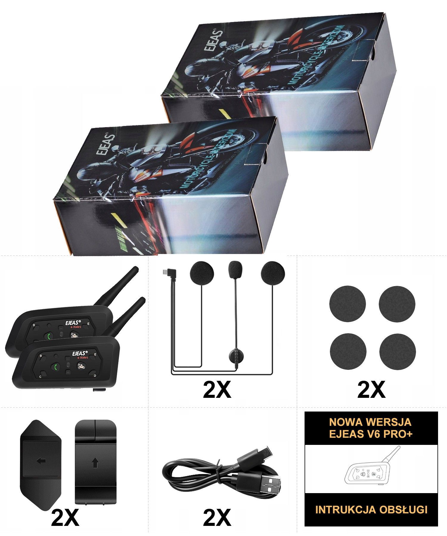 2x INTERKOM motocyklowy EJEAS V6 PRO+