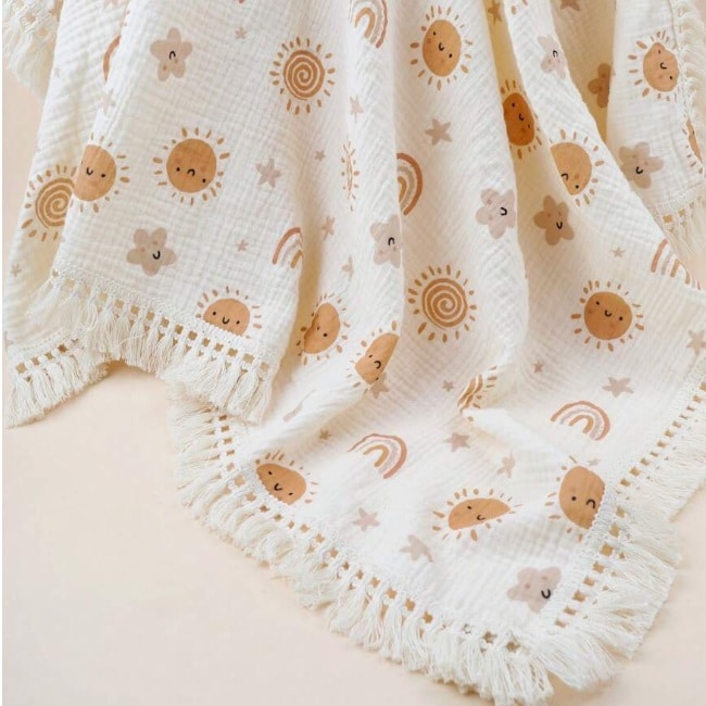 Otulacz muślinowy z frędzlami boho NS