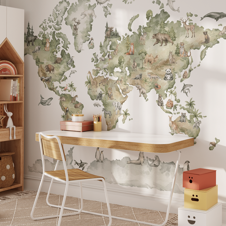 Fototapeta dla dzieci Zwierzęca Mapa Świata - 100
