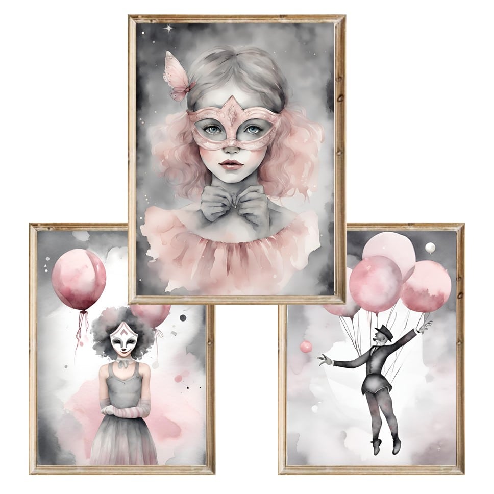 Zestaw trzech plakatów dla dzieci Pink Girl - A3