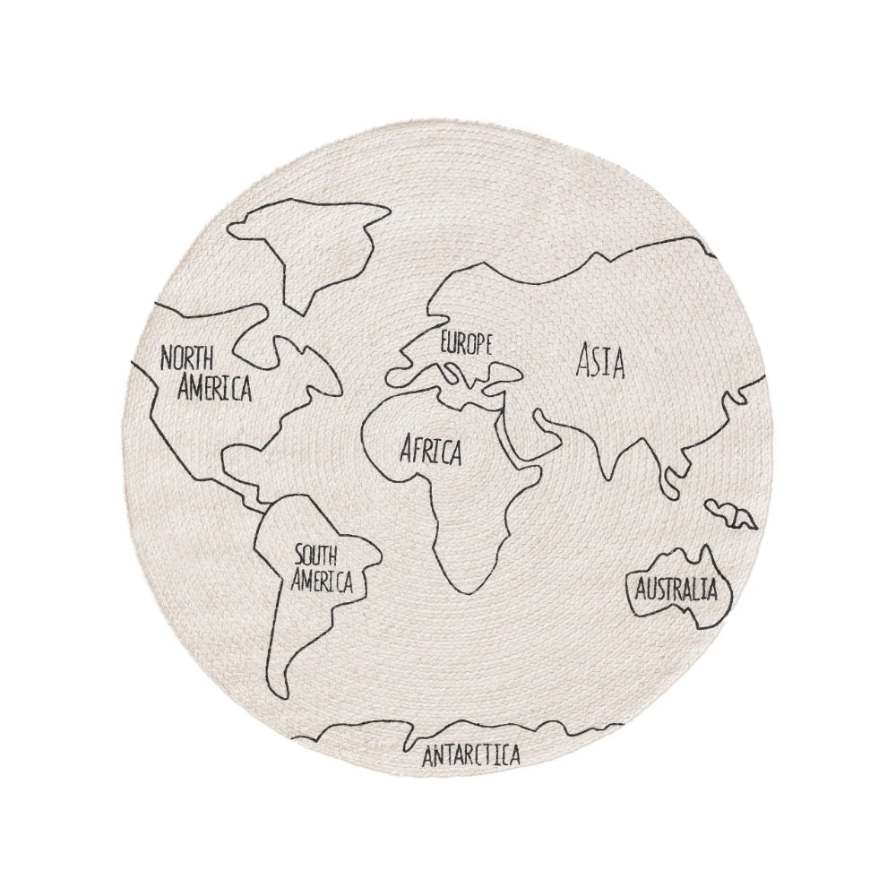 Dywan dziecięcy World Map biało-czarny BEN - średnica 115 cm