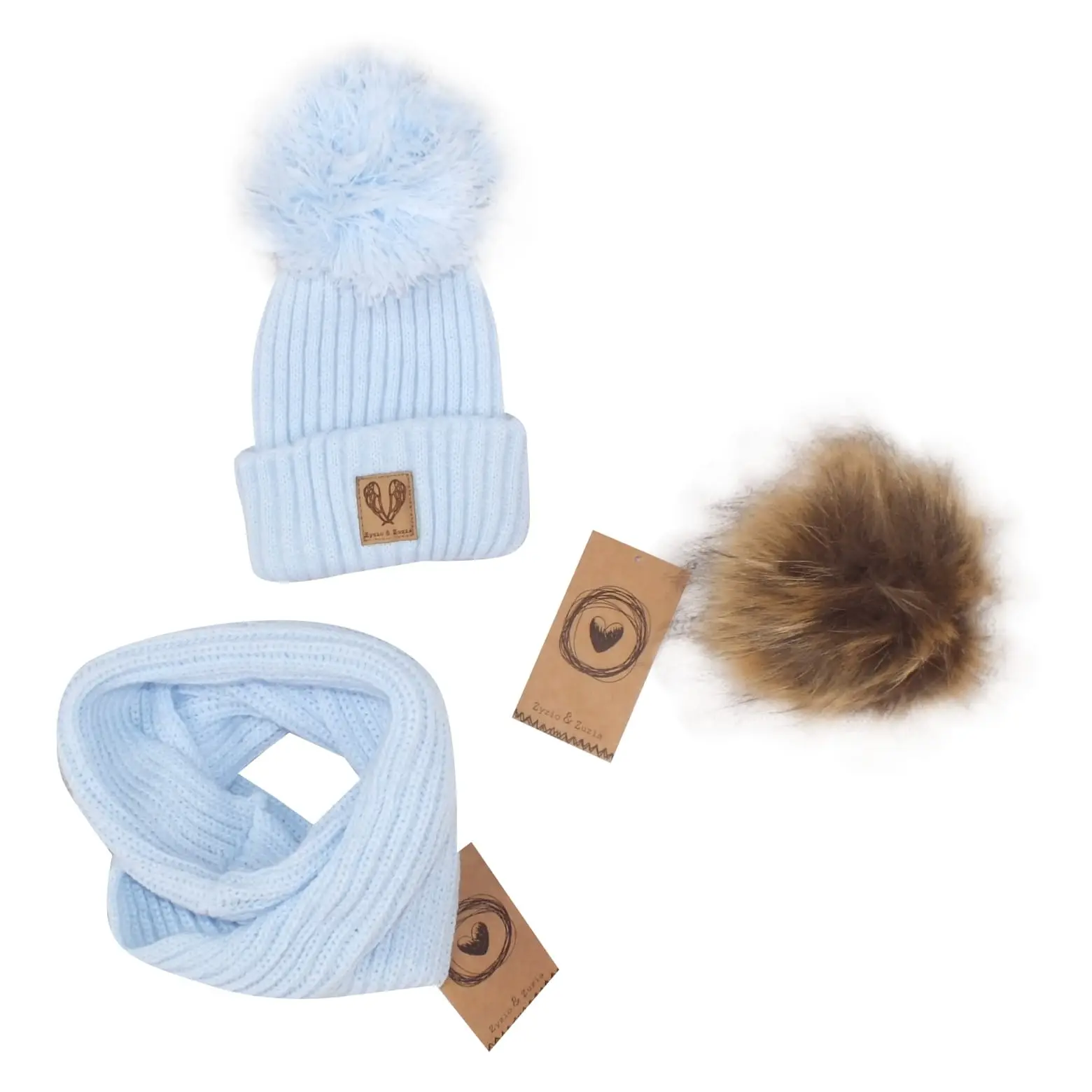 KOMPLET CZAPKA ZIMOWA Z POMPONEM 3W1 + SZALIK NIEBIESKI ZZ - 8-18 m-cy