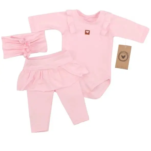 3CZ KOMPLET BODY + LEGGINSY ZE SPÓDNICZKĄ + OPASKA RÓŻOWY ZZ - 80