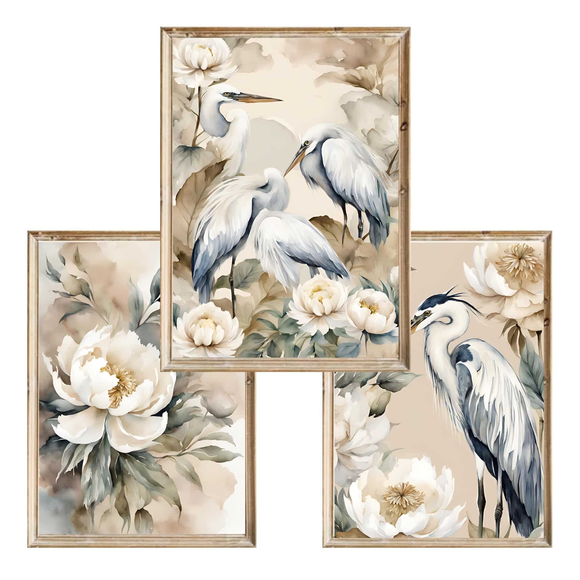 Zestaw trzech plakatów dla dzieci Heron and Peonies - A3