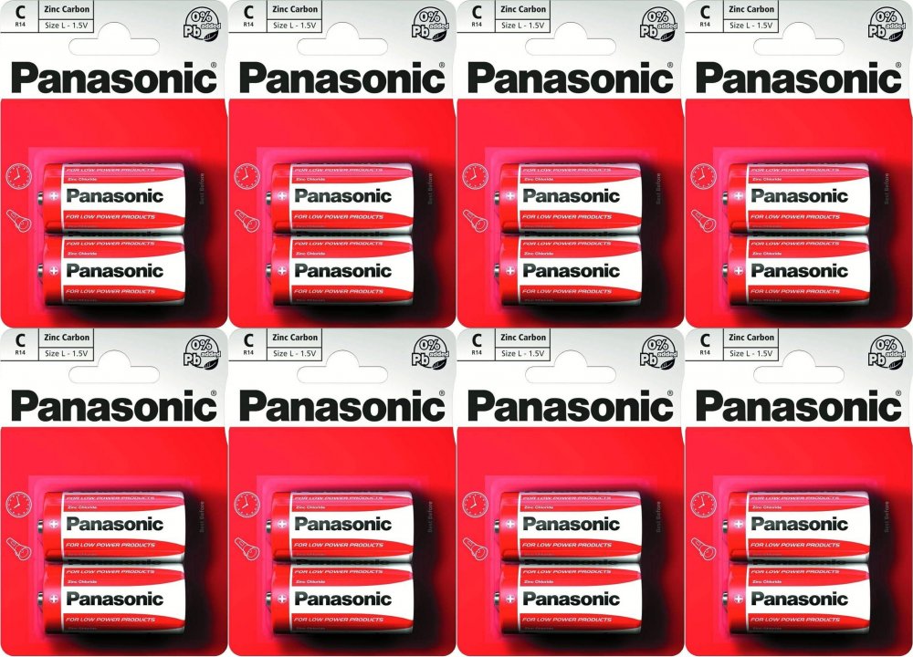 8x Bateria cynkowo-węglowa Panasonic, 1.5V, C/R14, 2 sztuki