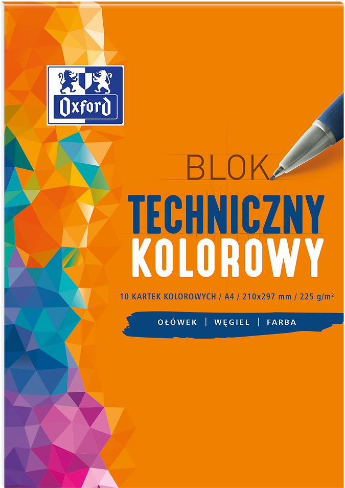 Blok techniczny, A4, 10 kartek, kolorowy, barwiony w masie