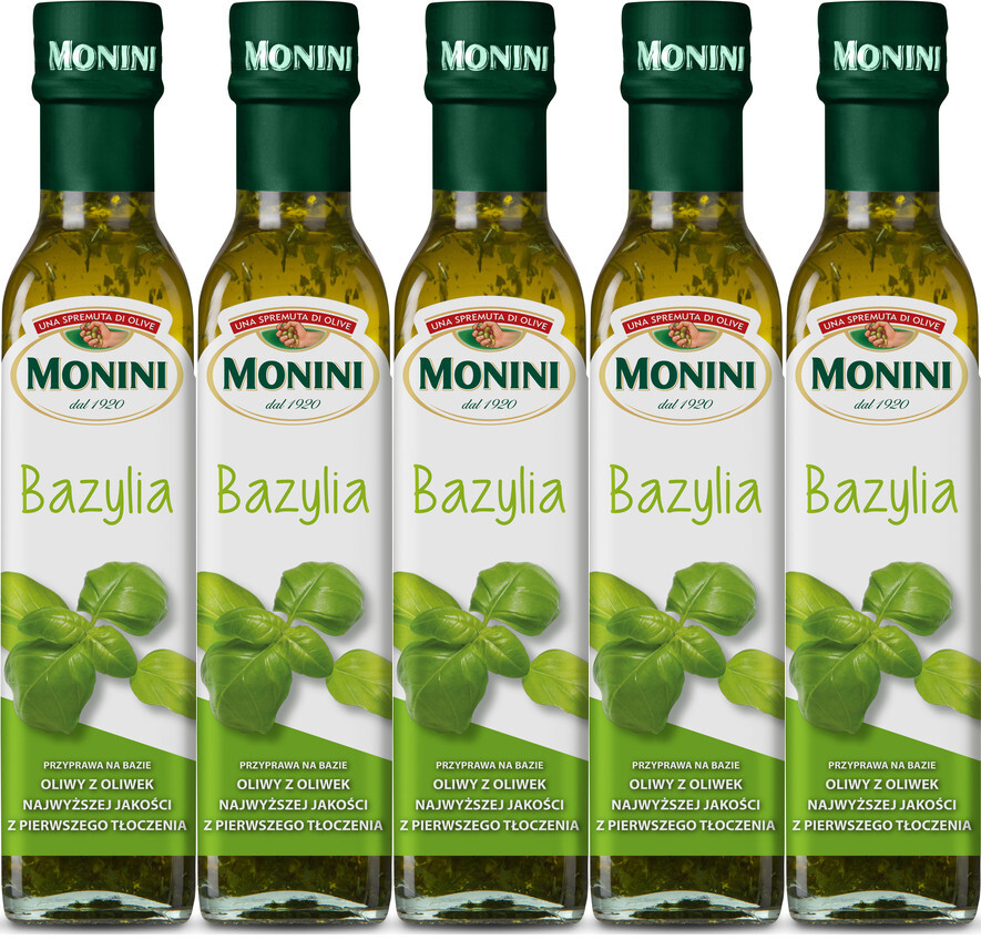 5x Oliwa z oliwek Extra Vergine Monini, bazylia, 250ml