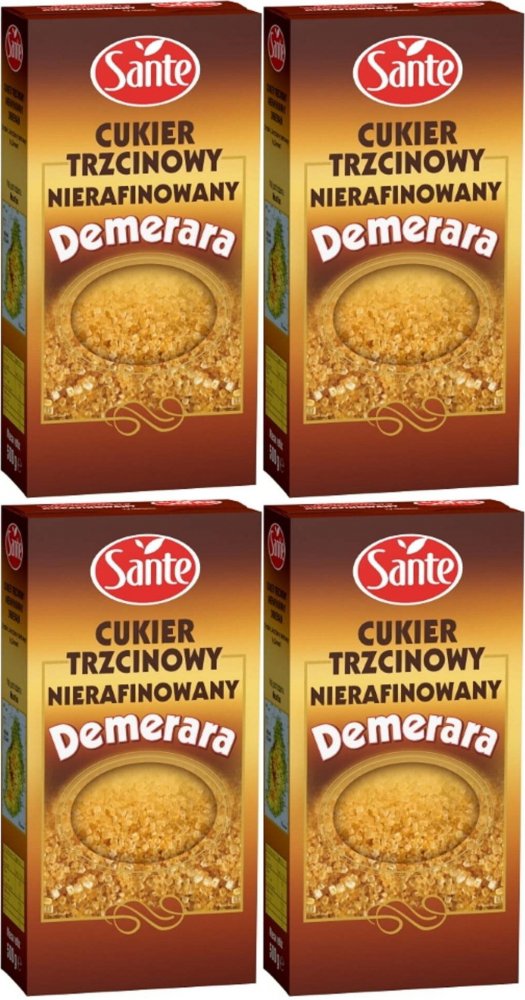 4x Cukier trzcinowy brązowy Sante Demerara, 500g