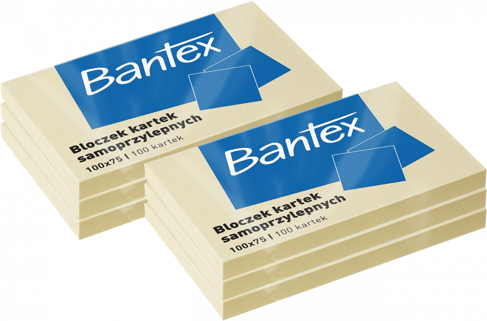 6x Karteczki samoprzylepne Bantex, 100x75mm, 100 karteczek, żółty