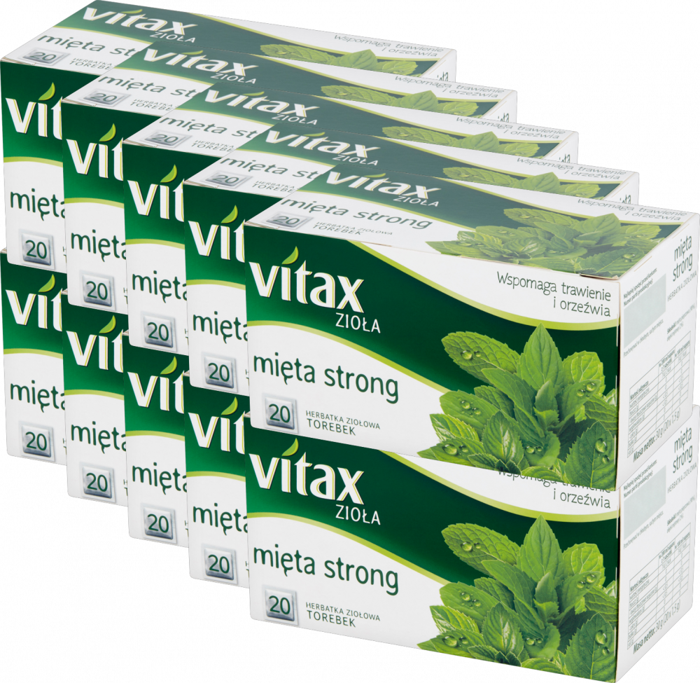10x Herbata ziołowa w torebkach Vitax Zioła, mięta strong, 20 sztuk x 1.5g