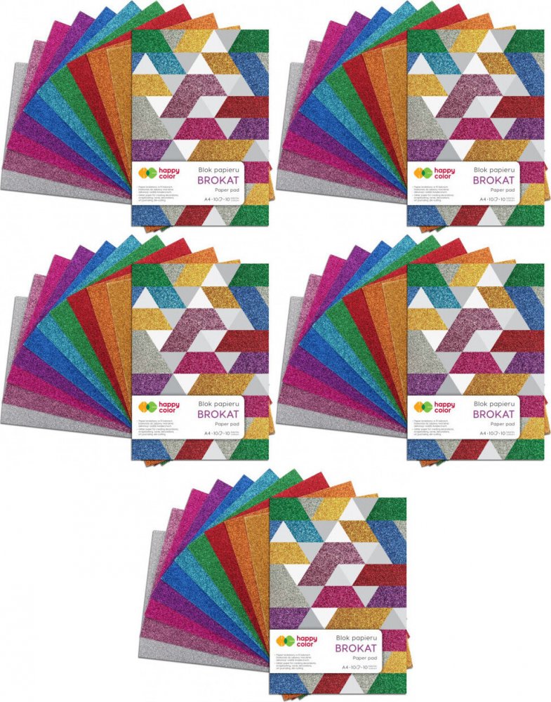 5x Blok Happy Color brokatowy, A4, 10 kartek, 10 kolorów