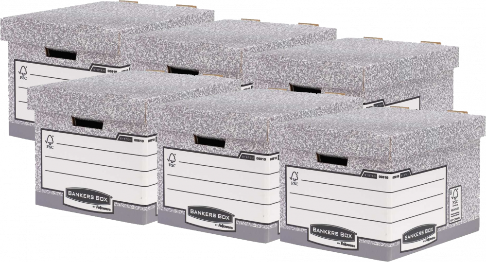 6x Pudło archiwizacyjne Fellowes Bankers Box, ze zdejmowanym wiekiem, 340x295x405mm, szary