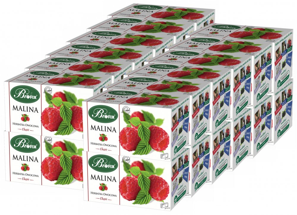 24x Herbata owocowa w torebkach BiFix Classic, malina, 20 sztuk x 2.5g