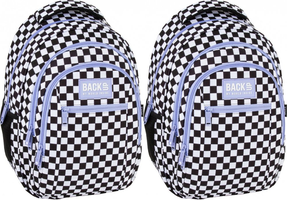 2x Plecak szkolny BackUP 7 O Szachownica, trzykomorowy, 26l, 42x30x20cm