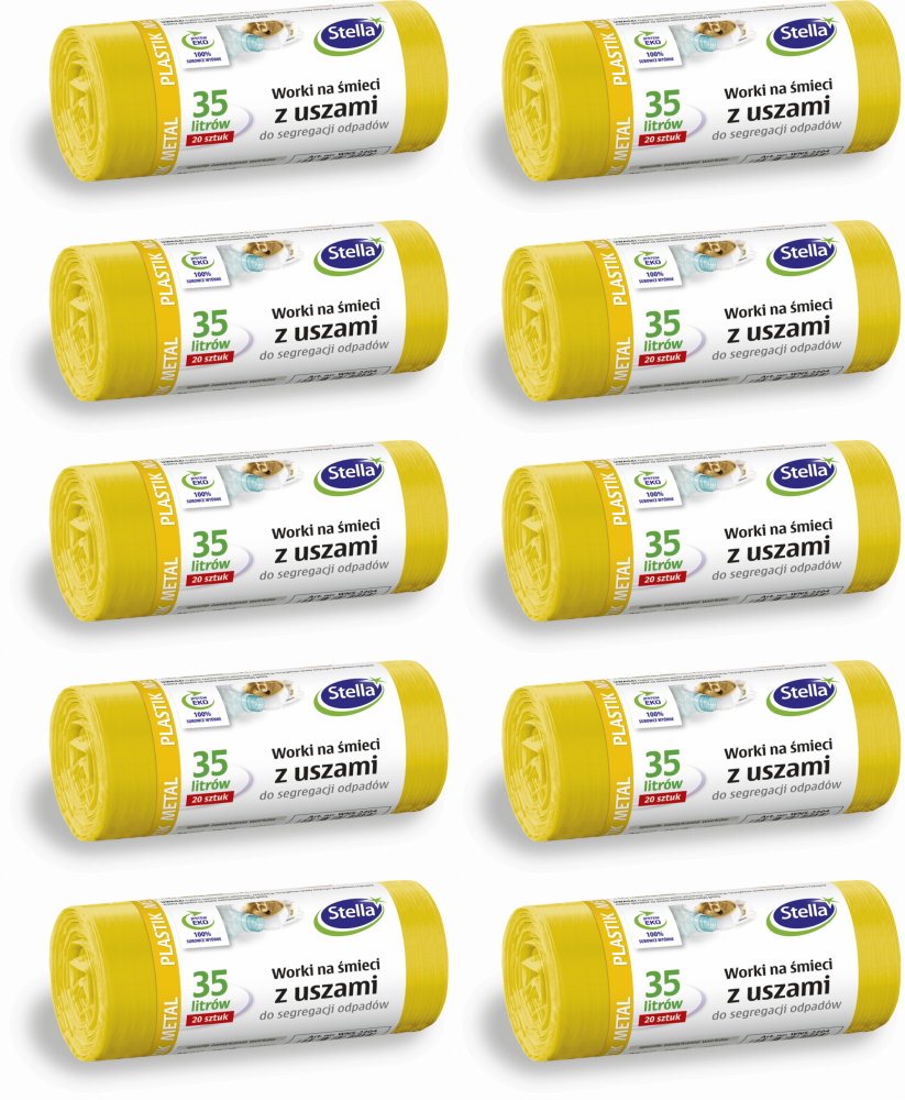 10x Worki na śmieci Stella, na metal/plastik, ekologiczne, 35l, 20 sztuk, żółty