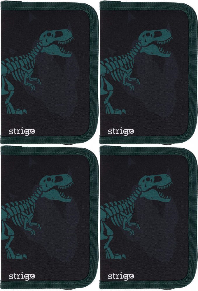 4x Piórnik 1-komorowy Strigo Dinozaur, dwuklapkowy, bez wyposażenia, 20x13x4cm, czarny