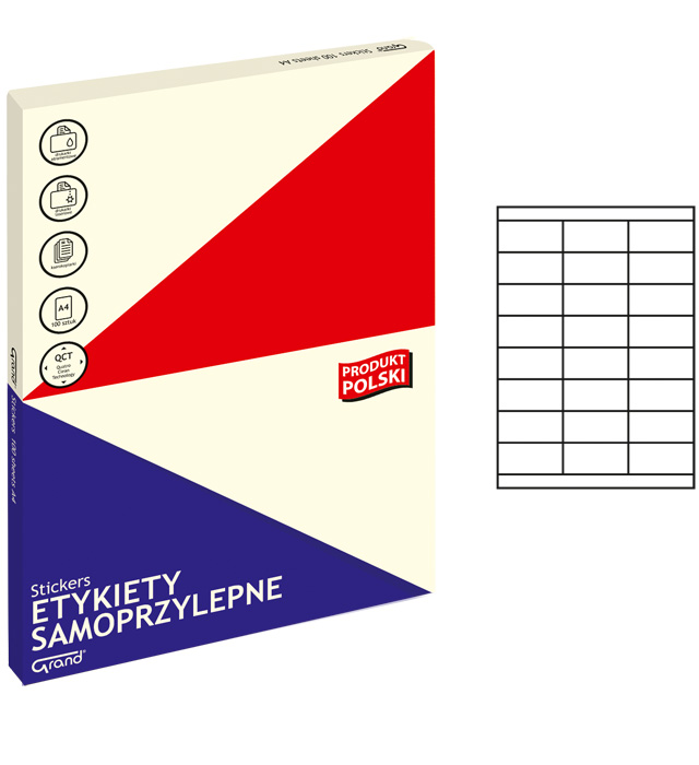 Etykiety samoprzylepne Grand, 70x33.8mm, 100 arkuszy, biały