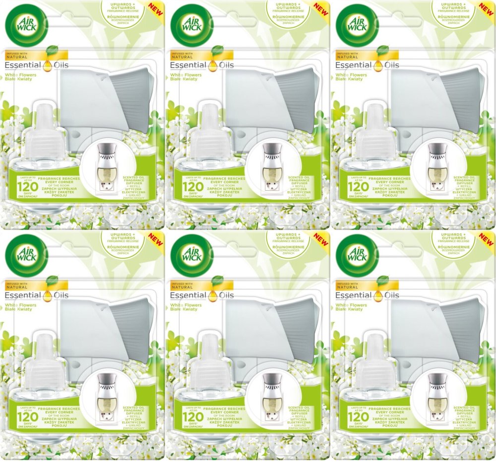 6x Odświeżacz elektryczny Air Wick Essential Oils, białe kwiaty, urządzenie + wkład 19ml