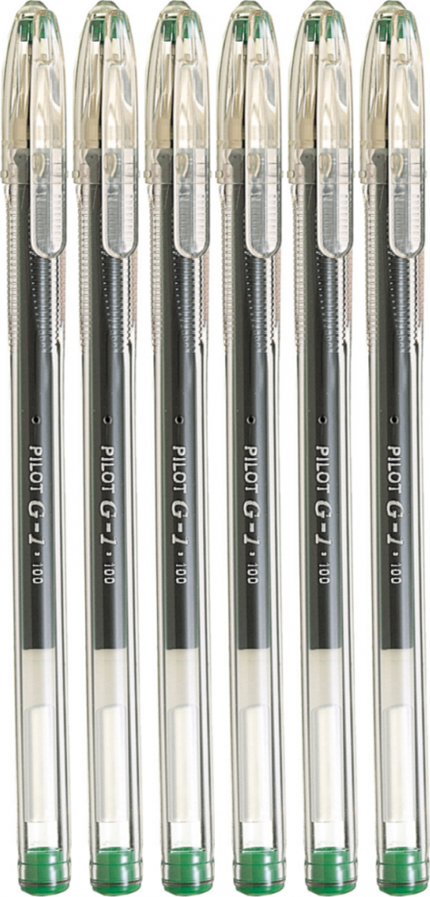 6x Długopis żelowy Pilot, G1, 0.5mm, zielony