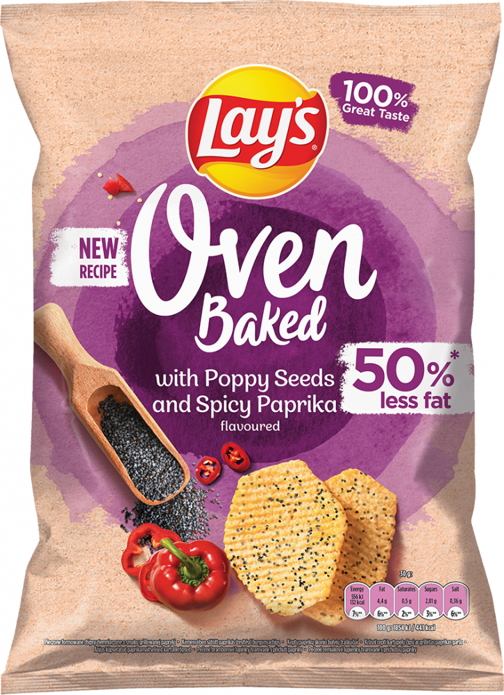 Chipsy Lay's Oven Baked Poppy Seeds and Spicy Paprika, z makiem, ostra papryka, 110g