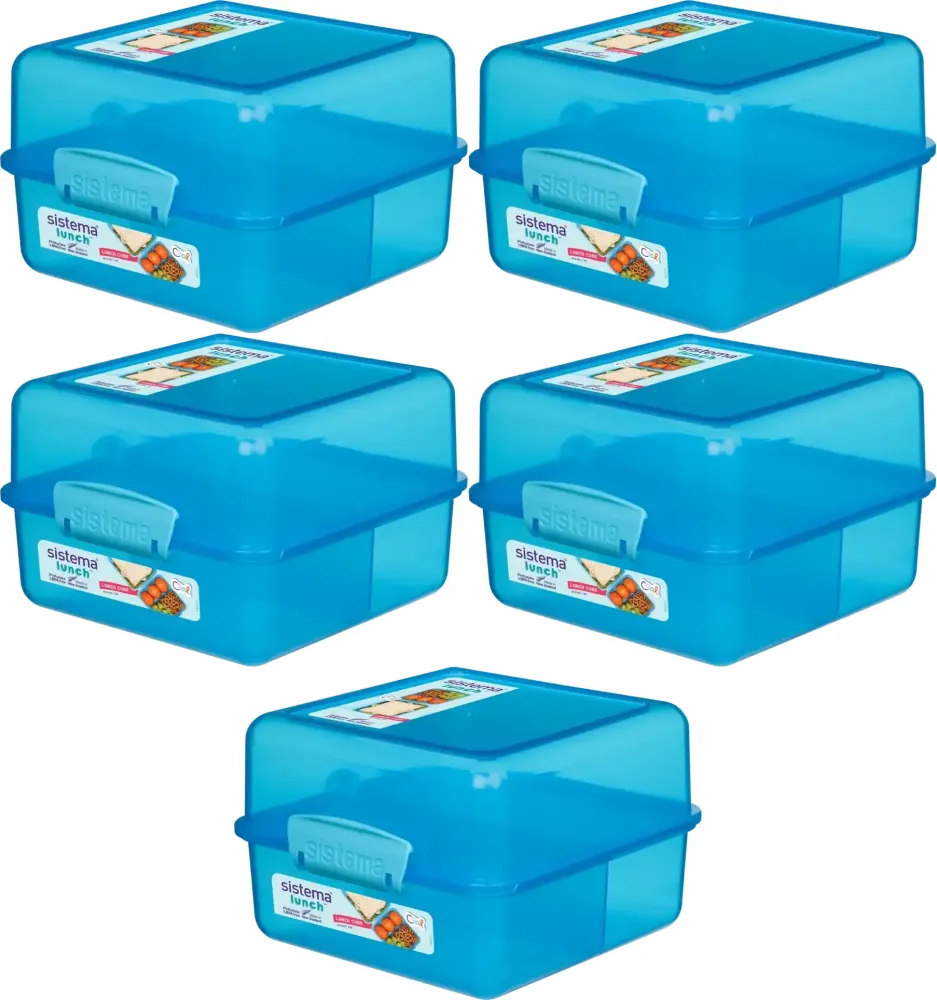 5x Lunchbox Sistema Lunch Cube Coloured, 1.4l, mix kolorów
