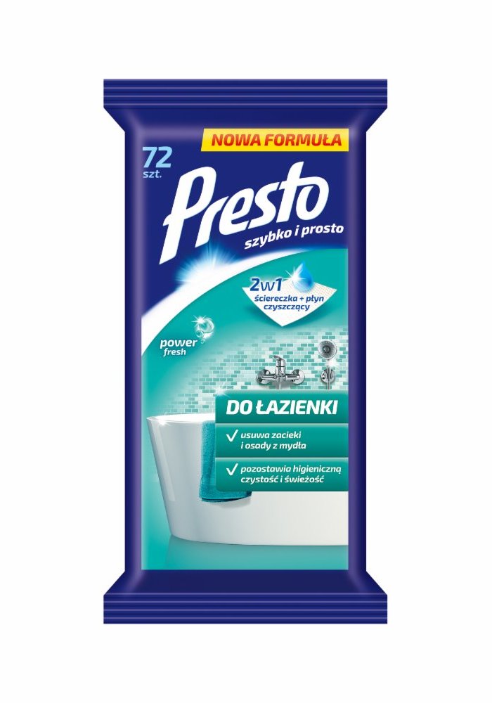 Chusteczki do czyszczenia łazienki Presto Clean, nawilżone, 72 sztuki