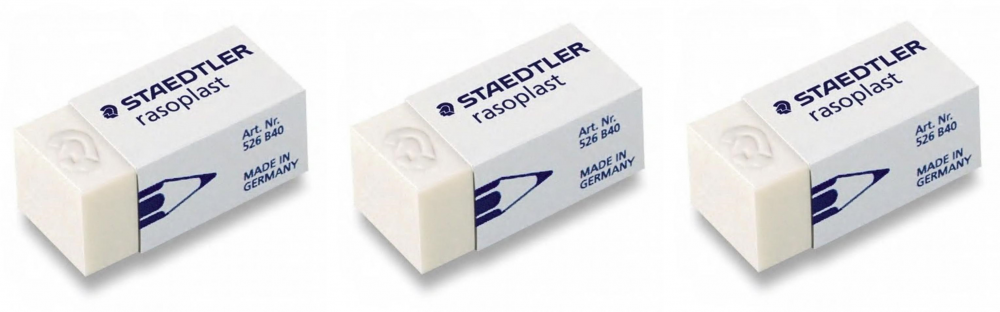 3x gumka ołówkowa Staedtler, Rasoplast, 33x16x13mm, biały