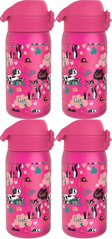 4x Bidon ION8 Cats, recyclon, 400ml, różowy neonowy