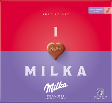 Bombonierka Milka Całym Sercem/I Love Milka, z nadzieniem z orzechami, 110g