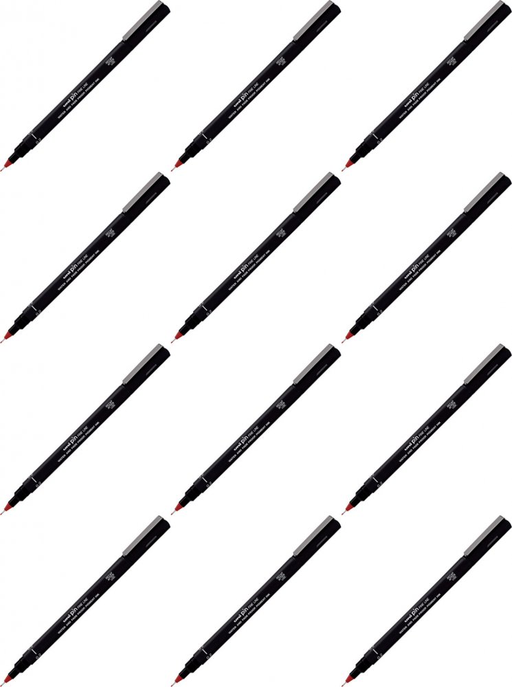 12x Cienkopis kreślarski Uni PIN-200, 0.2mm, czerwony