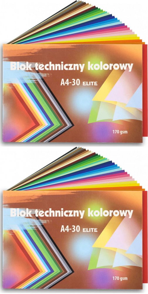 2x Blok techniczny kolorowy Kreska ELITE A4, 170g/m2, 30 kartek, kolorowy
