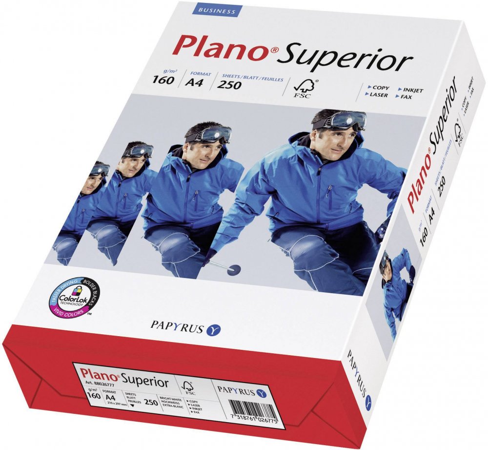 Papier ksero ekologiczny Papyrus Plano Superior, A4, 160g/m2, 250 arkuszy, biały