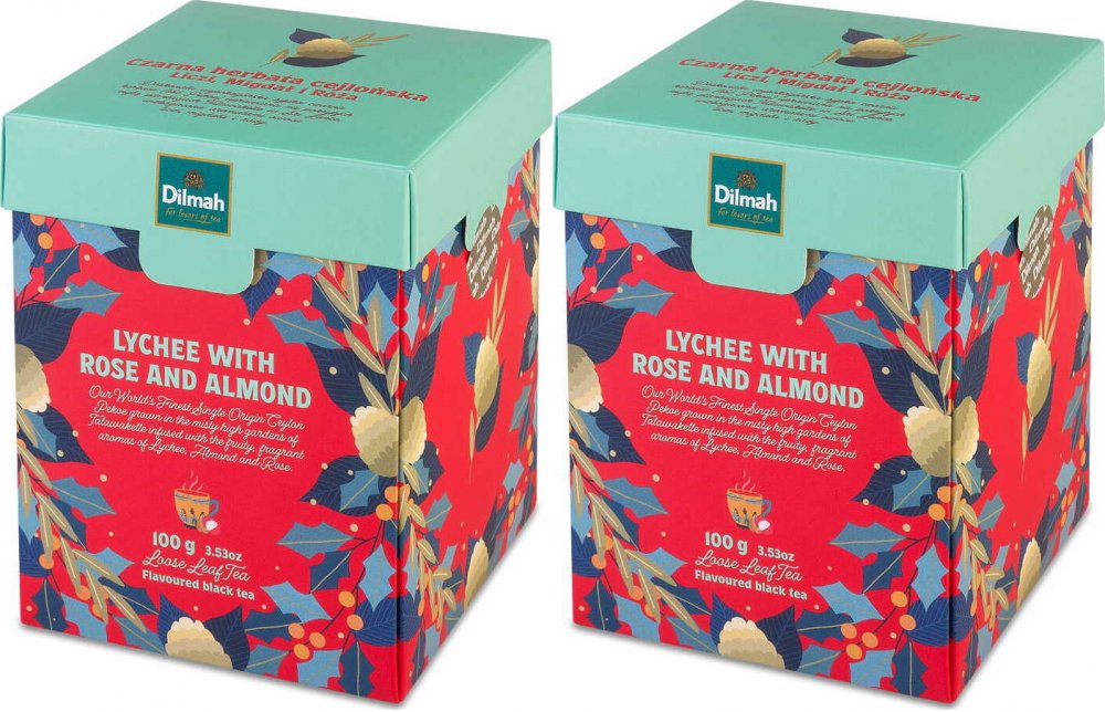 2x Herbata czarna aromatyzowana liściasta Dilmah Lychee, Rose & Almond, 100g