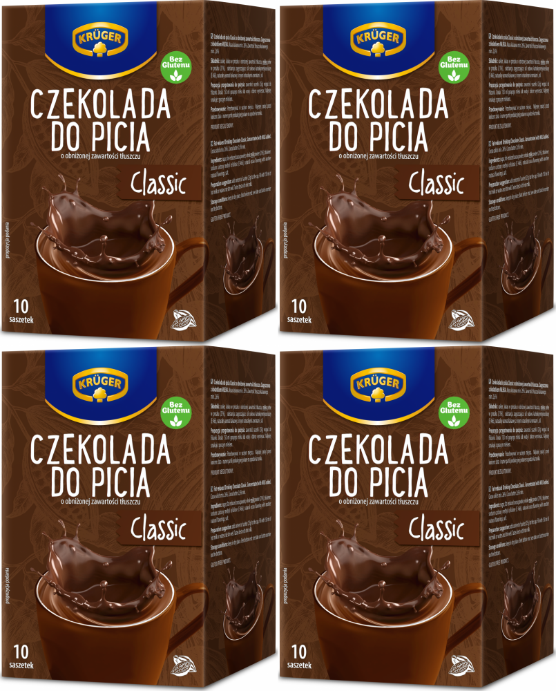 4x Czekolada do picia Krüger Classic, w saszetkach, 10 sztuk x 25g