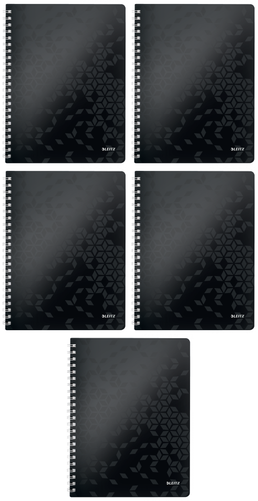 5x Kołonotatnik Leitz Wow, A4, w kratkę, 80 kartek, okładka PP, czarny