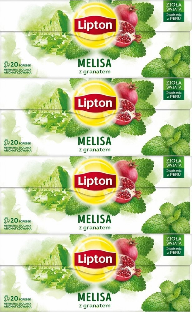 4x Herbata ziołowa w torebkach Lipton, melisa z granatem, 20 sztuk x 1.2g