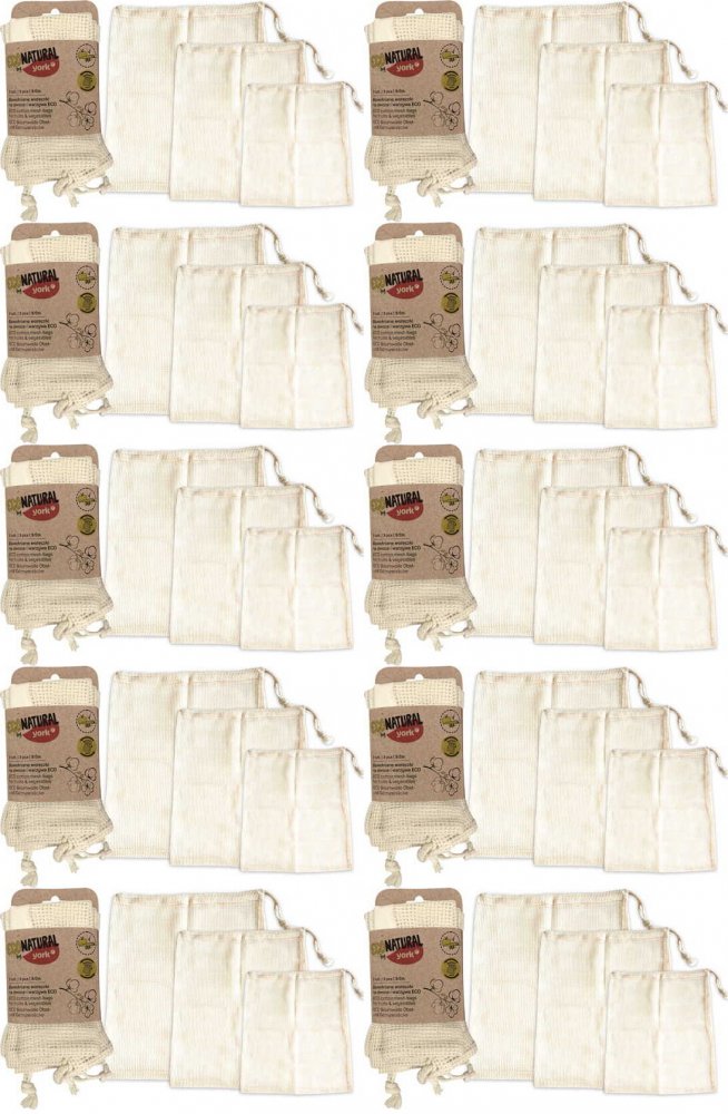 10x Woreczki bawełniane Eco Natural by York, do owoców i warzyw, 3 sztuki, kremowy