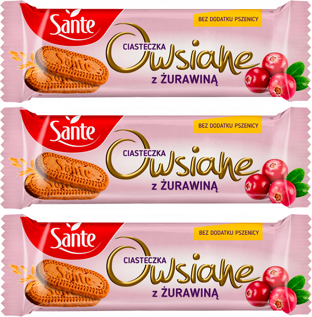 3x ciasteczka owsiane Sante, żurawinowy, 135g