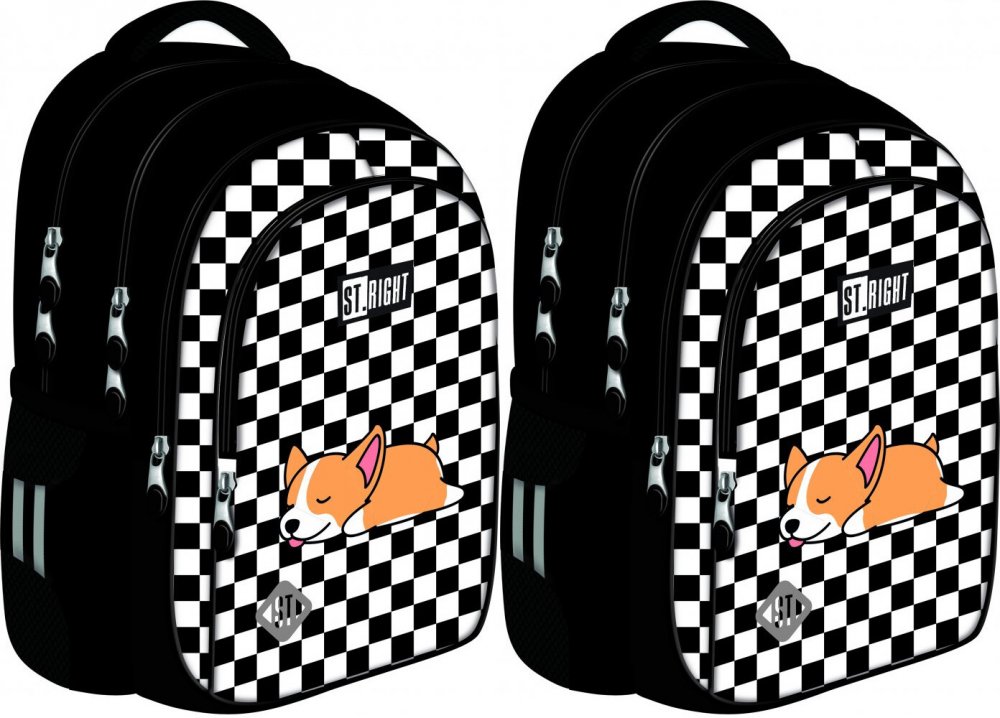 2x Plecak szkolny St.Right BP58, czterokomorowy, 22l, 40x28x18cm, Sleepy Corgi