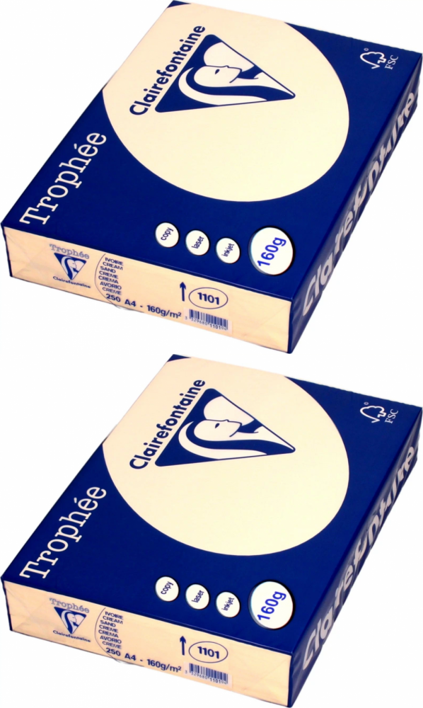 2x Papier kolorowy Clairefontaine Trophee, A4, 160g/m2, 250 arkuszy, piaskowy (1101)