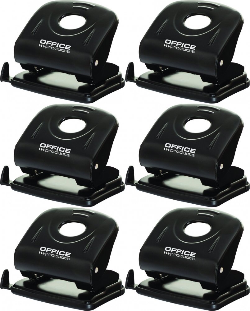 6x Dziurkacz Office Products, do 30 kartek, metalowy, czarny