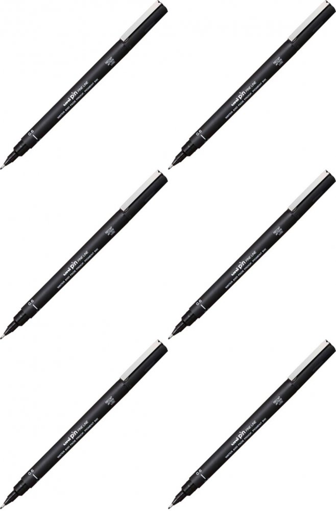 6x Cienkopis kreślarski Uni PIN-200, 0.6mm, czarny